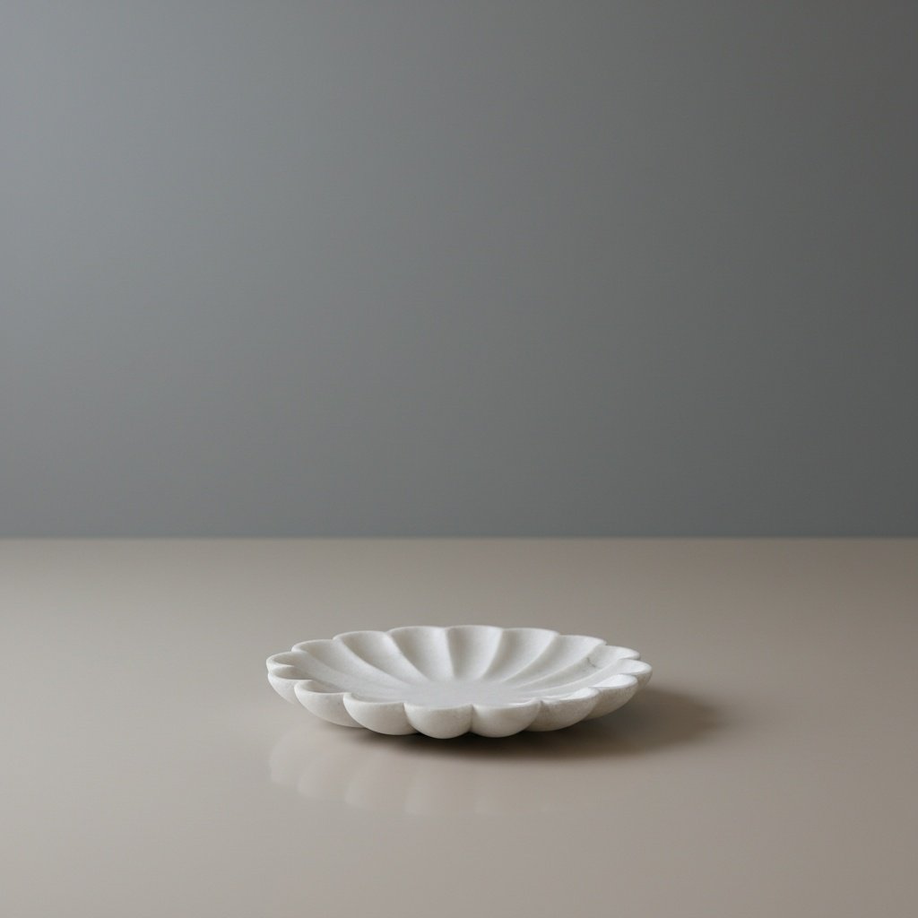 Hand-Carved Makrana White Marble Open Flower Decorative Bowl – Large