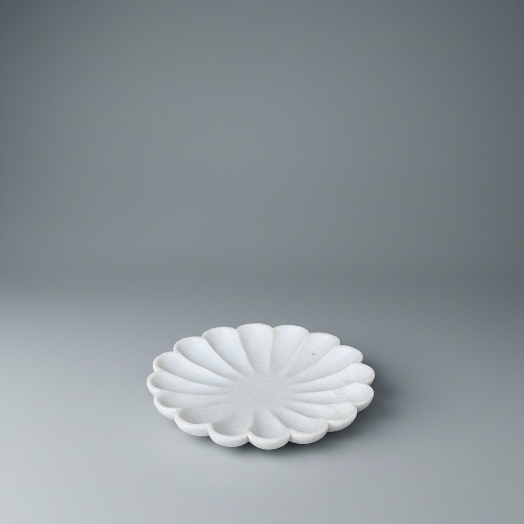 Handcarved Makrana White Marble Open Flower Decorative Bowl - Small