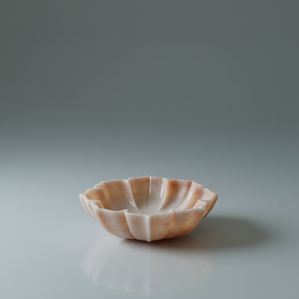 Handcarved Makrana Pink Marble Lotus Flower Decorative Bowl
