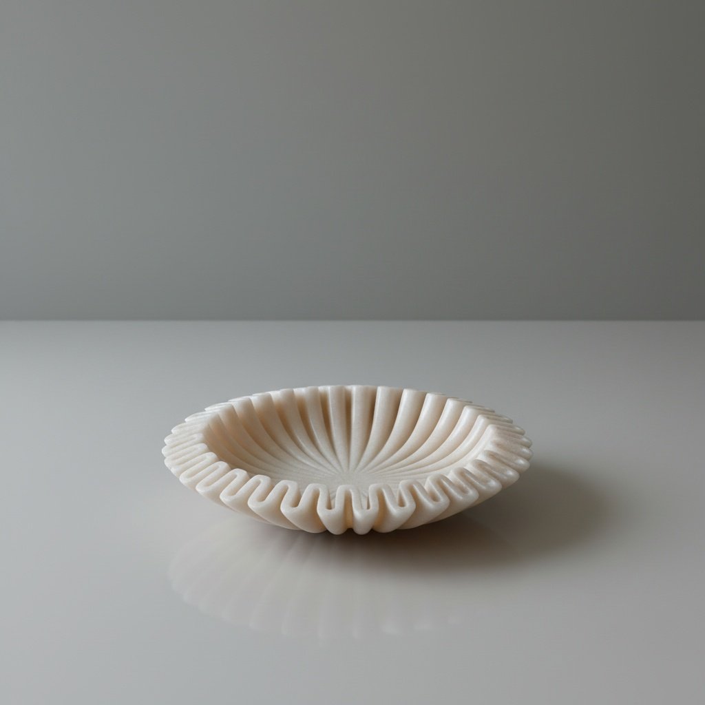 Hand-Carved Makrana Pink Marble Zigzag Decorative Bowl