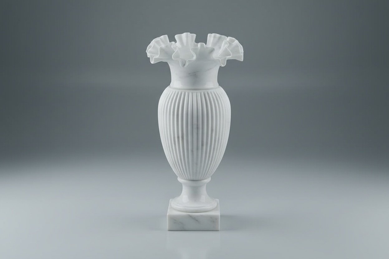 Handcarved Makrana Marble Paragon Vase with Finely Frilled Edge