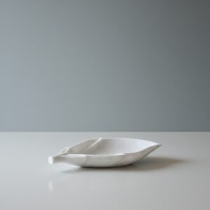 Handcarved Makrana White Marble Deep Leaf Bowl with Veins