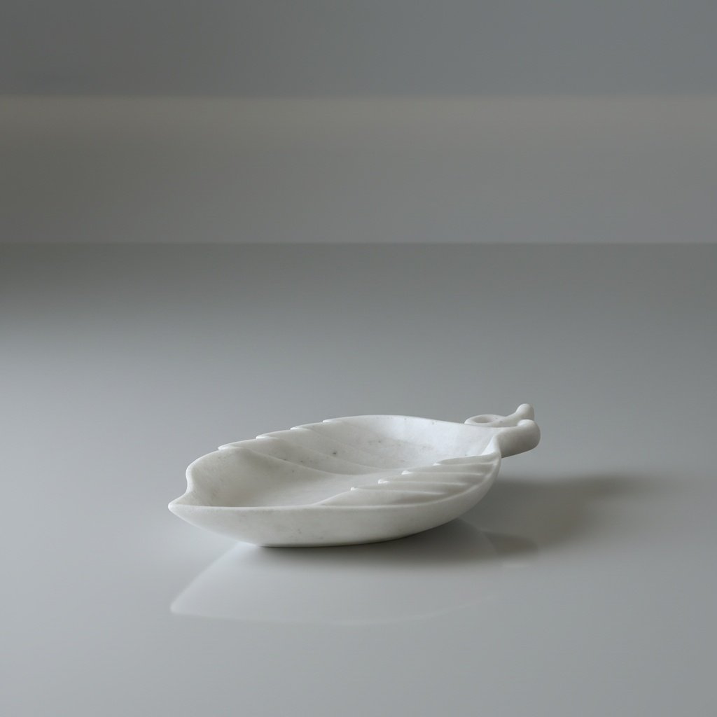 Handcarved Makrana White Marble Deep Bowl with Twisted Handle