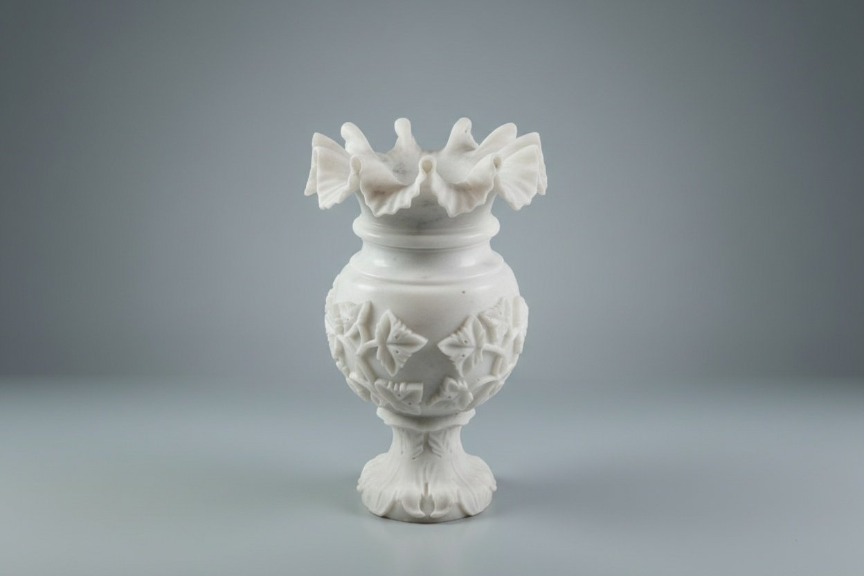 Exquisite Handcrafted & Hand-Carved Makrana Marble White Vase