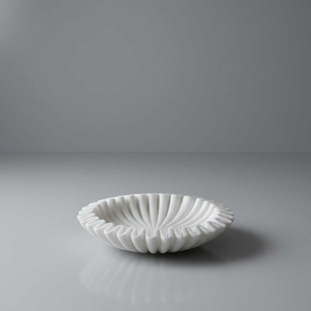 Hand-Carved Makrana White Marble Zigzag Decorative Bowl