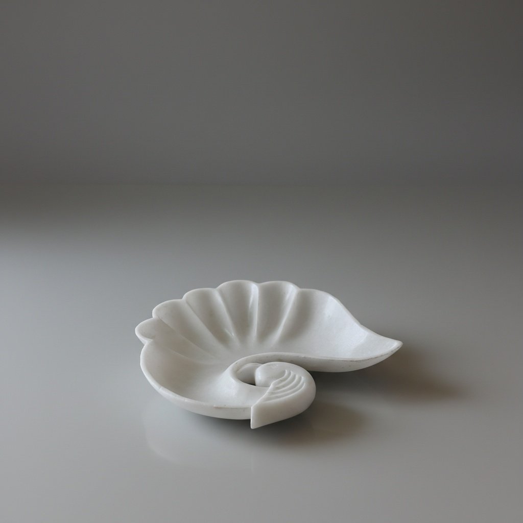 Hand-Carved Makrana White Marble Snail-Shaped Decorative Bowl