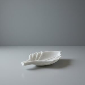 Makrana White Marble Deep Leaf Bowl with Carved Veins (V2)