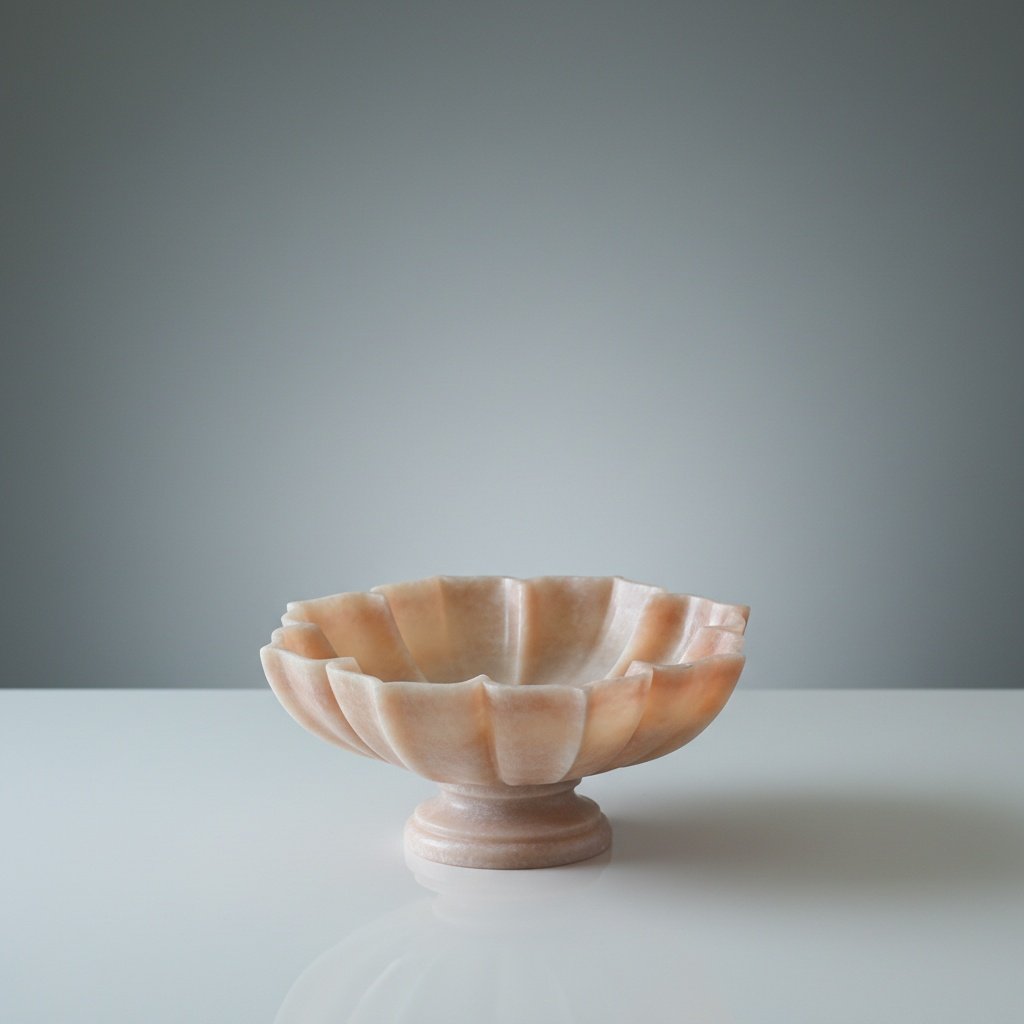 Makrana Pink Marble Blooming Flower Decorative Bowl with Pedestal Stand