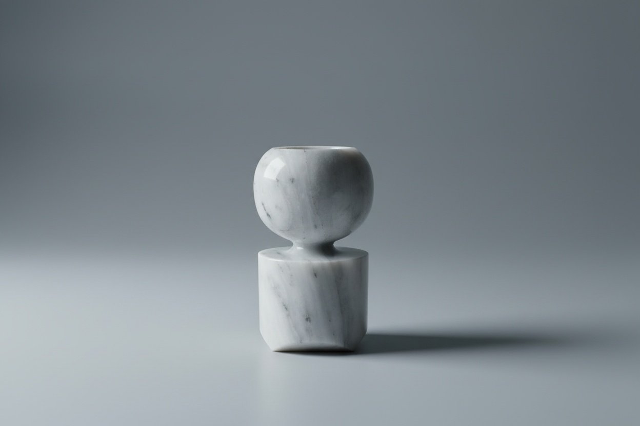 Strata White Marble Stacked Geometric Candle Holder