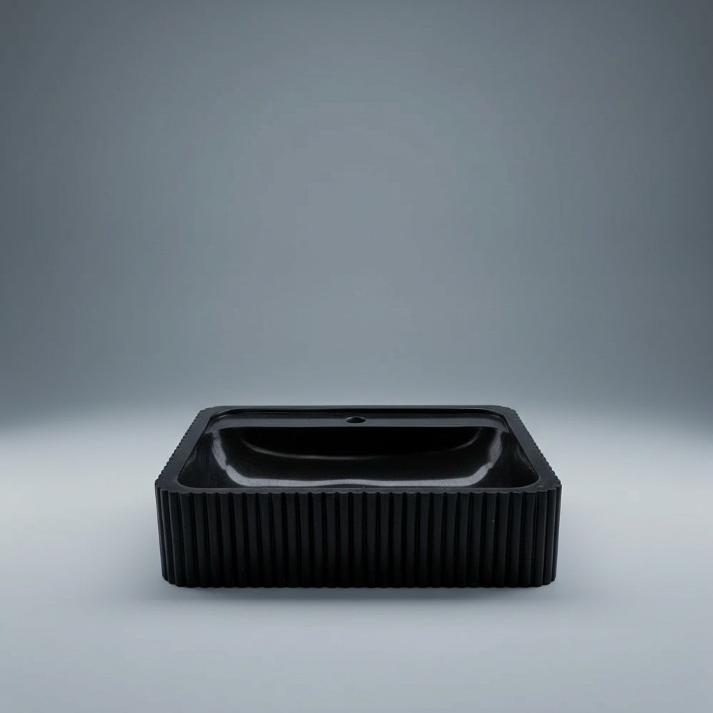 Black Marble Ribbed Vessel Sink – Polished Luxury Finish