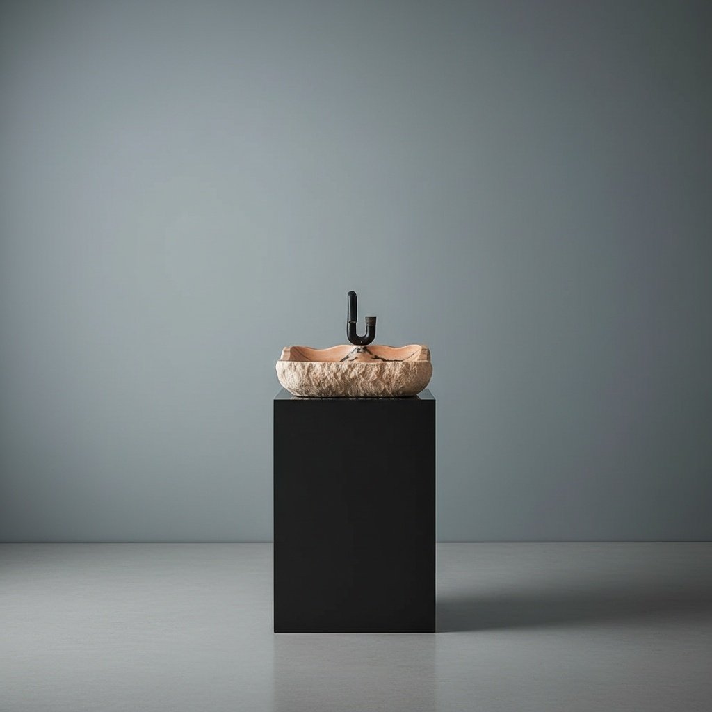 Hand-Chiseled Organic Marble Vessel Sink, Sculpted Stone Basin