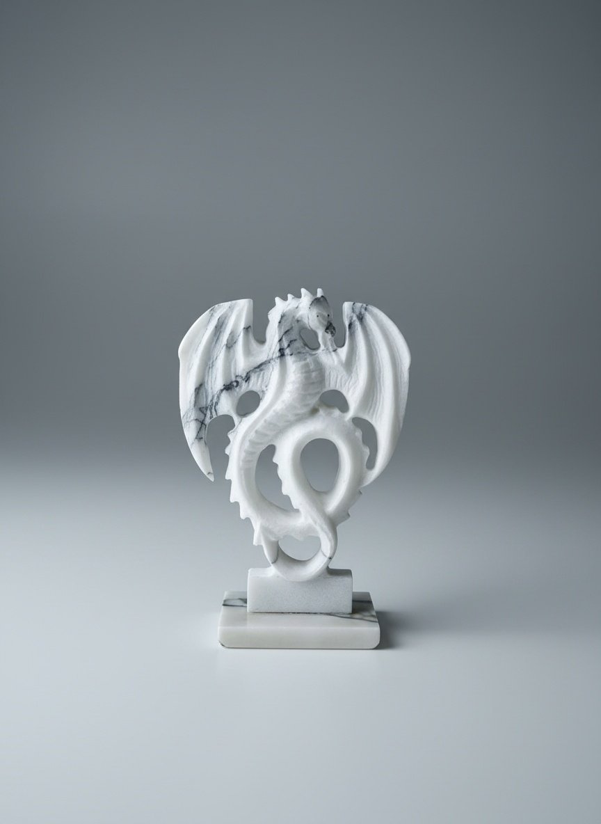 Hand-Carved Marble Dragon Statue — Guardian of Power, Courage & Mystic Energy