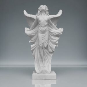 Celestial Guardian Hand-Carved White Marble Angel Statue