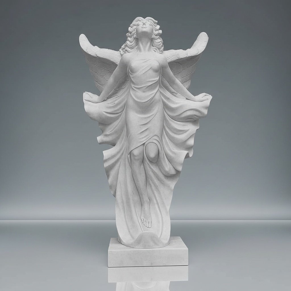 Celestial Guardian Hand-Carved White Marble Angel Statue