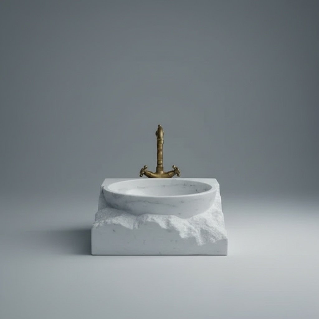 Rustic White Marble Vessel Basin with Natural Rock Edge