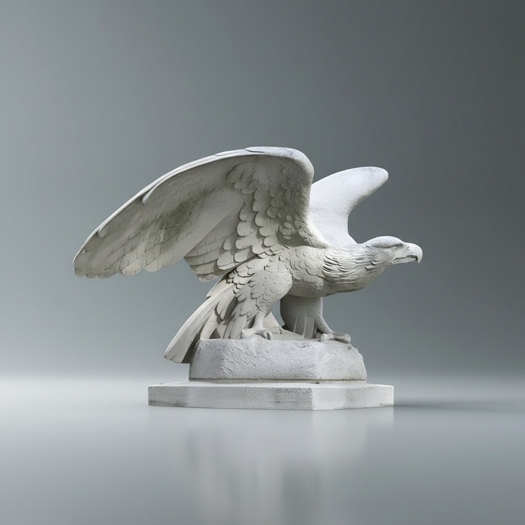 Hand-Carved Marble Eagle Sculpture with Outstretched Wings