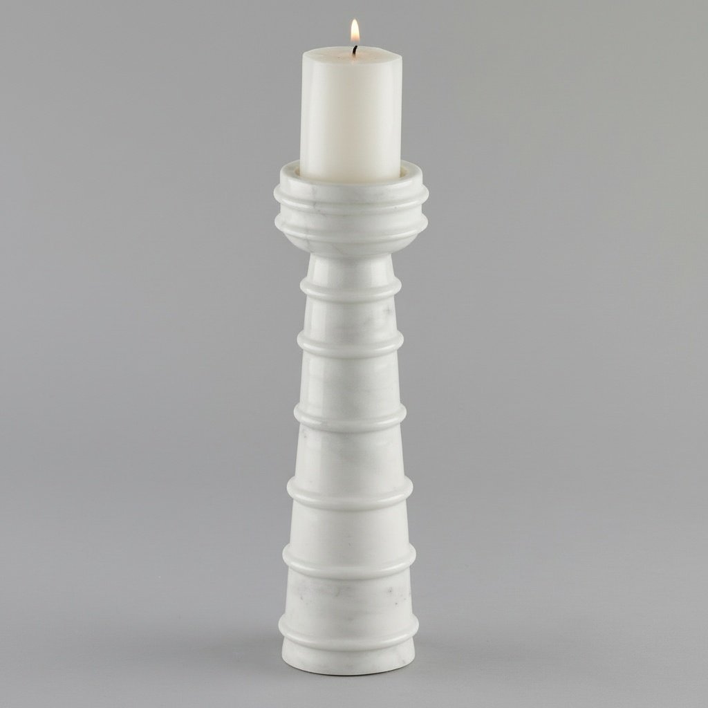 Hand-Carved White Marble Candle Holder