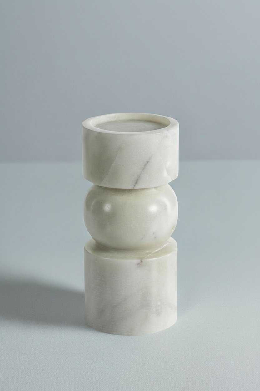 Handcrafted White Marble Pillar Candle Holder