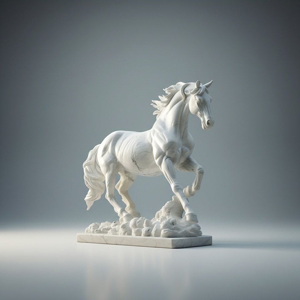 Hand-Carved White Marble Galloping Horse Sculpture