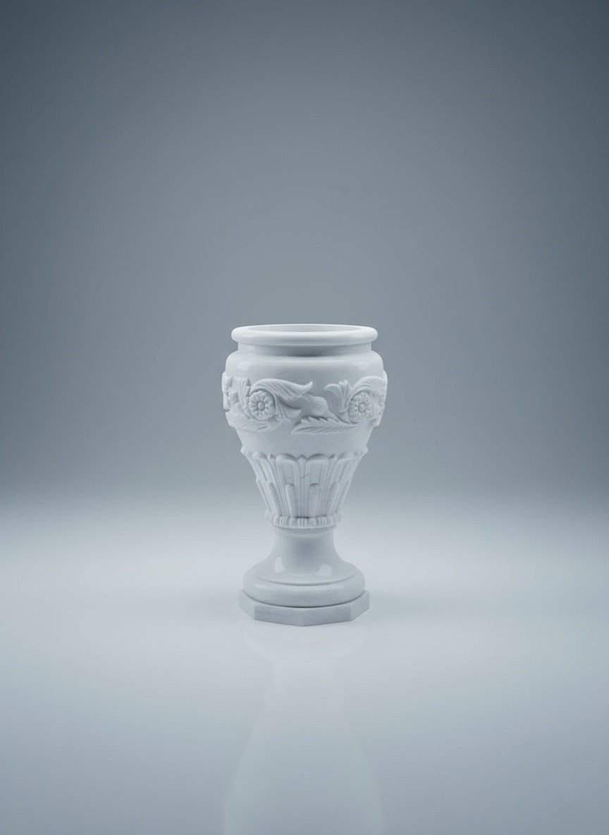 Makrana White Marble Hand-Carved Floral Flower Pot