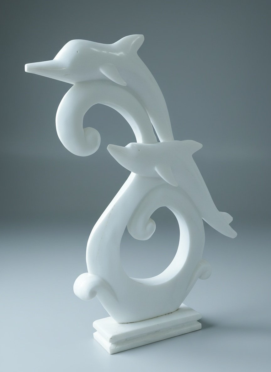 Handmade Marble Twin Dolphins Sculpture