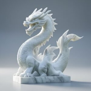 Imperial White Marble Dragon Sculpture — Hand‑Carved, Detailed Scales, Dynamic Design