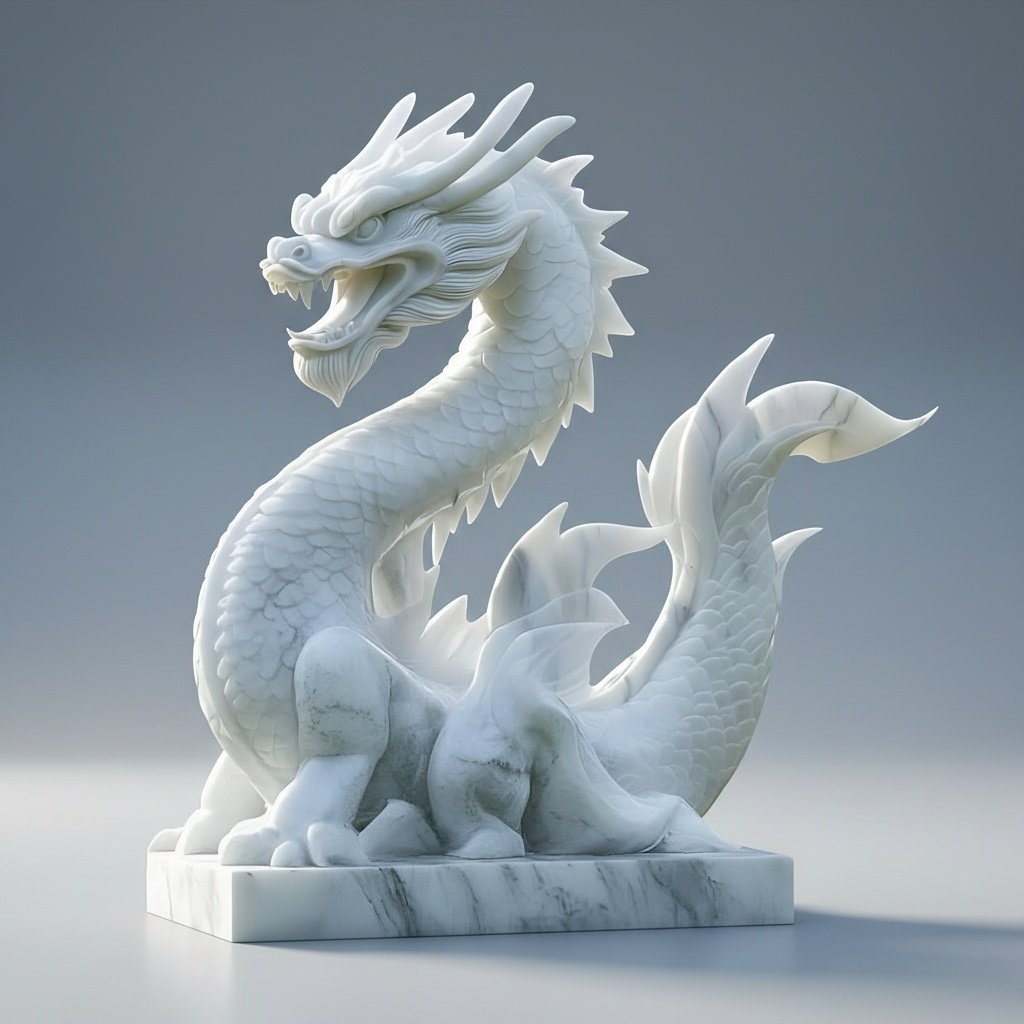 Imperial White Marble Dragon Sculpture — Hand‑Carved, Detailed Scales, Dynamic Design