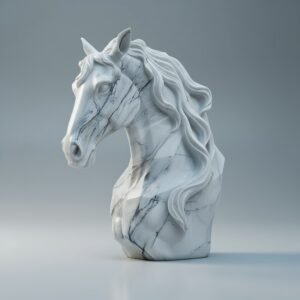 Elegant Hand-Carved Marble Horse Head Sculpture with Natural Veining