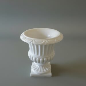 Hand-Carved Makrana White Marble Grooved Flower Pot