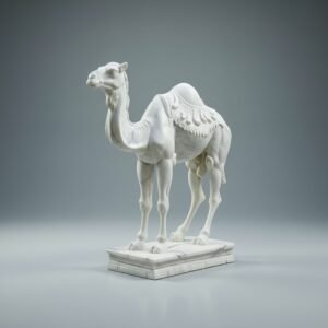 Majestic Hand-Carved White Marble Camel Statue with Intricate Artistic Carvings