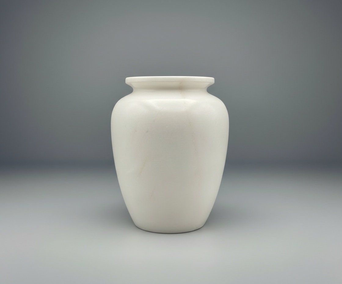 Unique Pure White Marble Vase Hand-Carved Natural Stone Minimalist Decor
