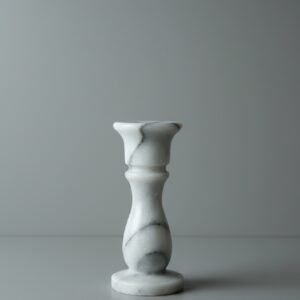 Vintage-Style Marble Candle Holder with Curved Silhouette and Natural Stone Veining