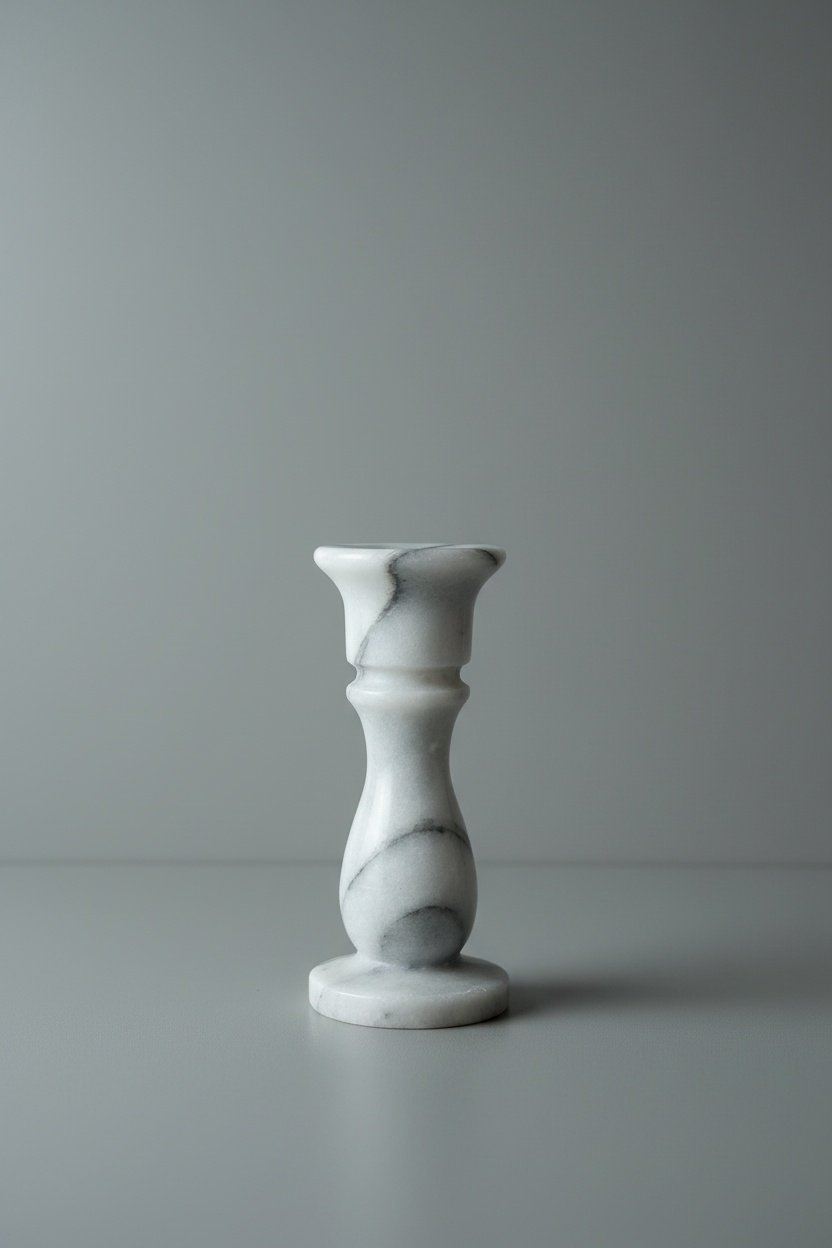 Vintage-Style Marble Candle Holder with Curved Silhouette and Natural Stone Veining