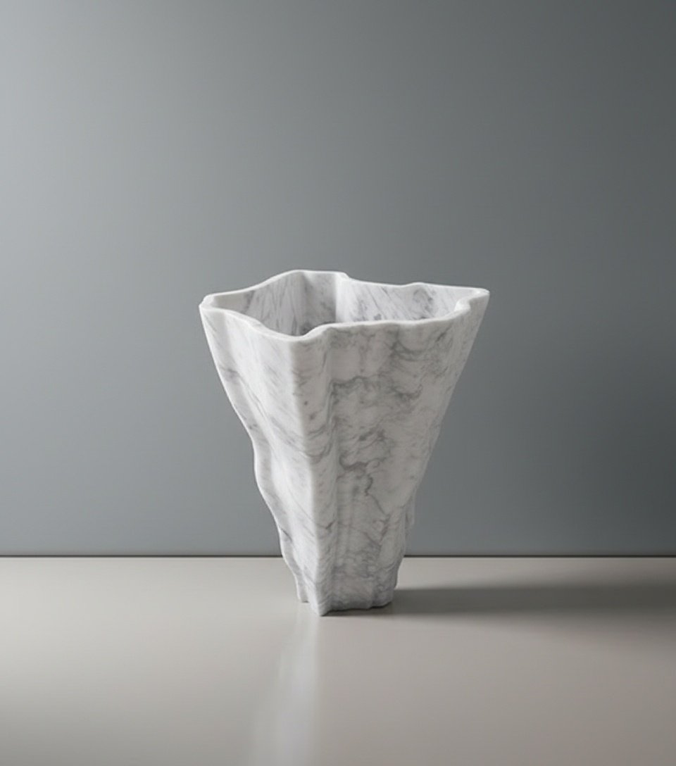 Ripple Crest Freestanding Sculptural Marble Basin