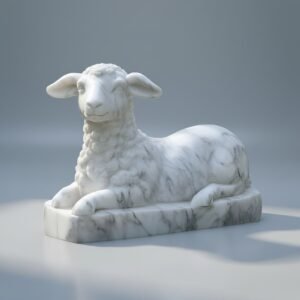 Hand-Carved White Marble Sheep Sculpture - Smooth Finish, Delicate Detailing