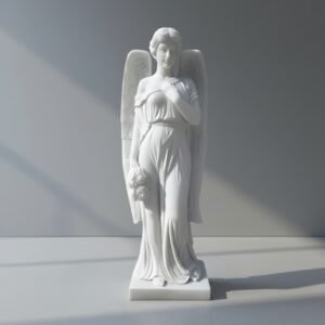 Elegant Marble Angel Holding Flower Statue – Peace & Purity