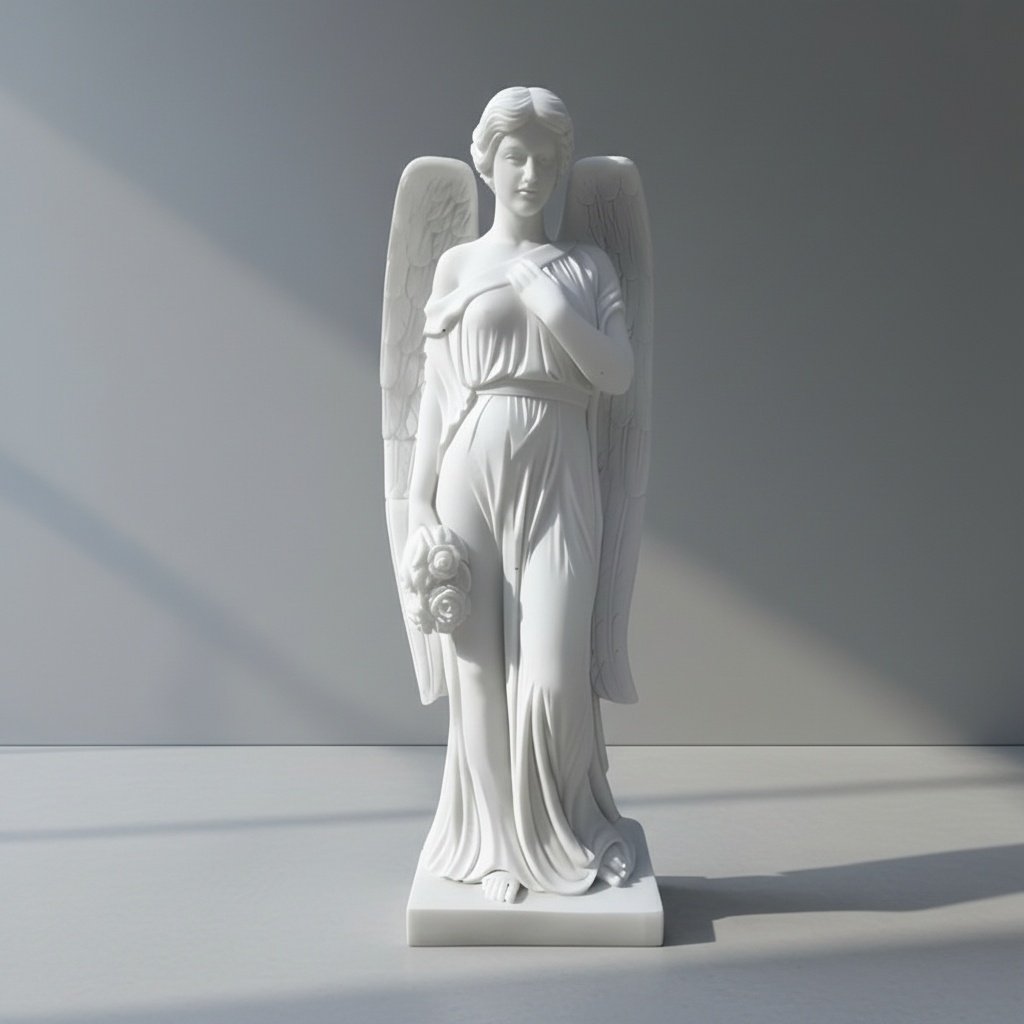 Elegant Marble Angel Holding Flower Statue – Peace & Purity