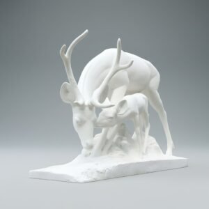 Graceful White Marble Deer Sculpture, Hand-Carved with Artistic Detailing