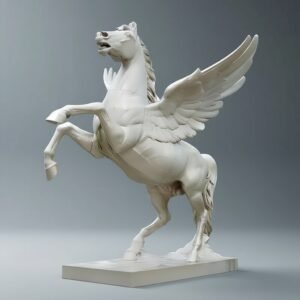 Hand-Carved Pegasus Rearing Winged Horse Marble Sculpture