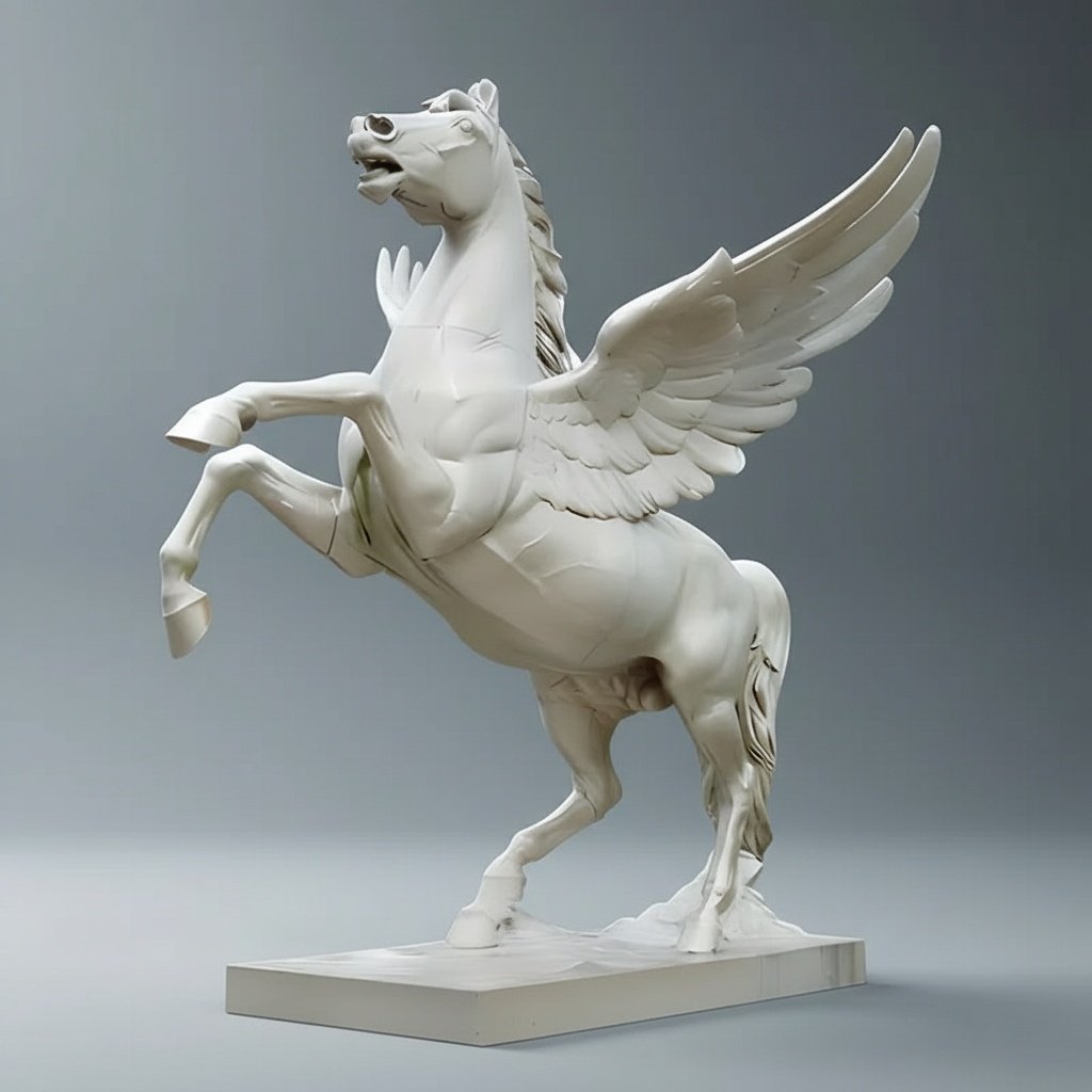 Hand-Carved Pegasus Rearing Winged Horse Marble Sculpture