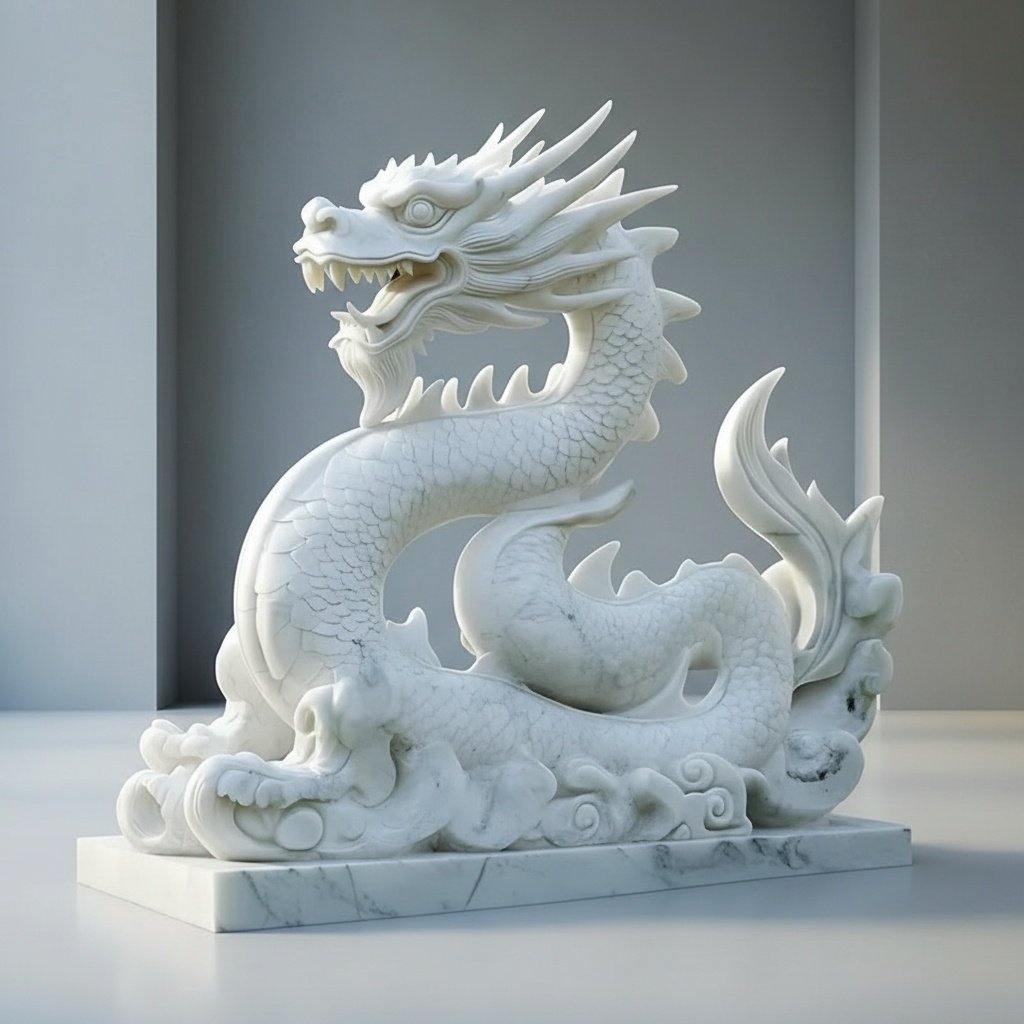 Majestic Waveborne Marble Dragon Sculpture