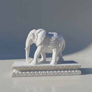 Royal White Marble Elephant Sculpture – Handcarved with Intricate Detailing