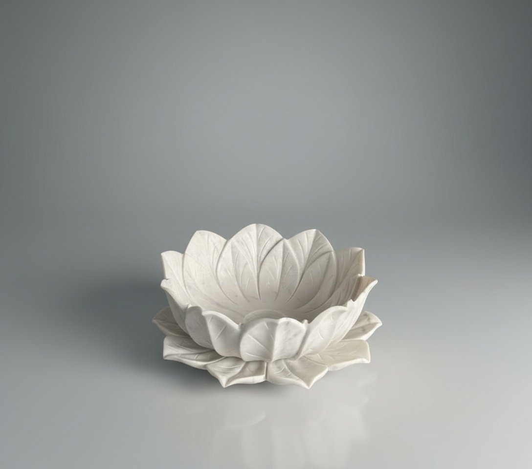 Lotus Blossom Hand-Carved Marble Vessel Basin
