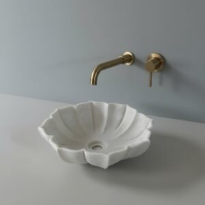 Petal-Shaped Hand-Carved Marble Vessel Sink
