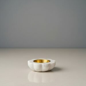 Marble Flower-Shaped Candle Holder with Gold-Toned Inner Bowl