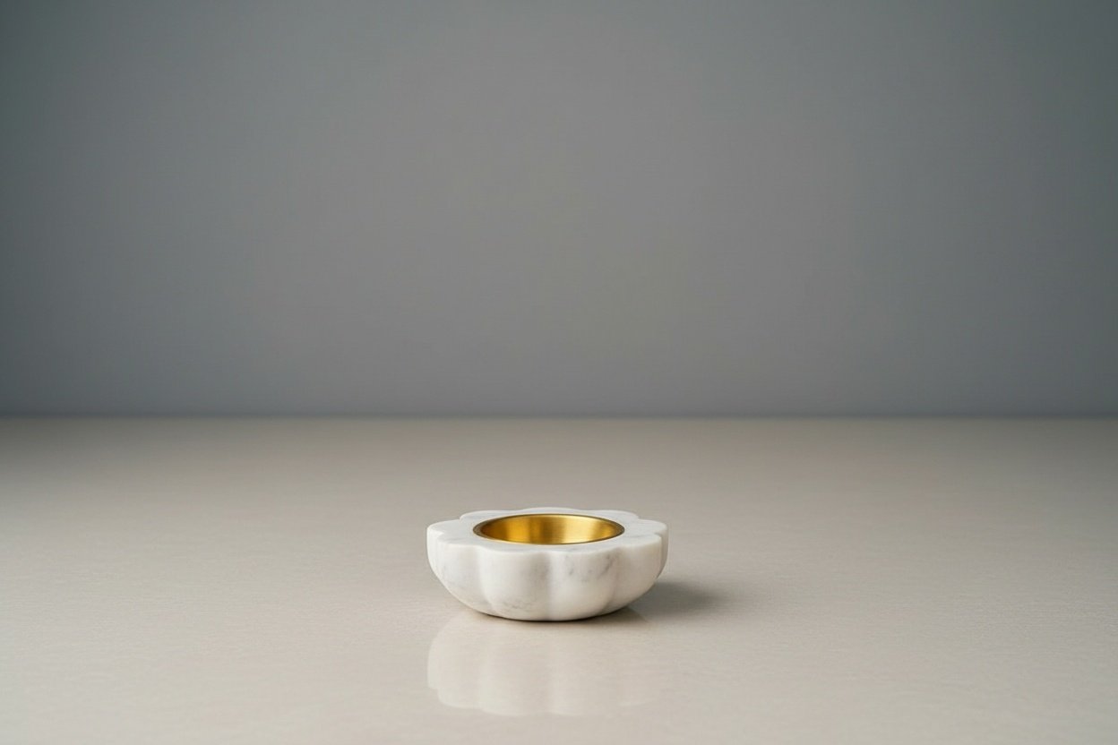Marble Flower-Shaped Candle Holder with Gold-Toned Inner Bowl