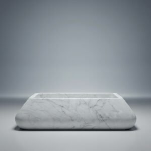 Sleek Soft-Edge Rectangular Marble Vessel Sink with Natural Veining