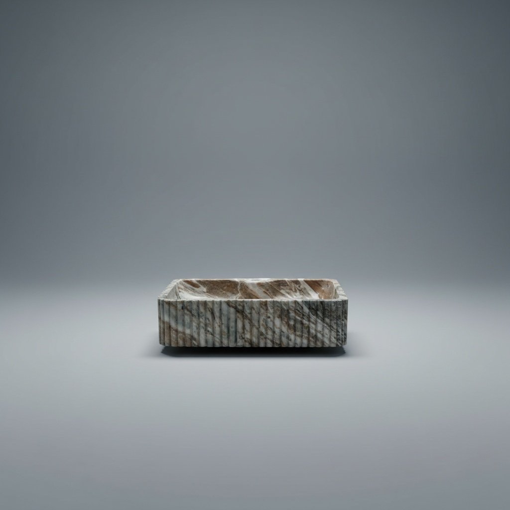 Decorative Multitone Marble Ribbed Rectangular Vessel Sink