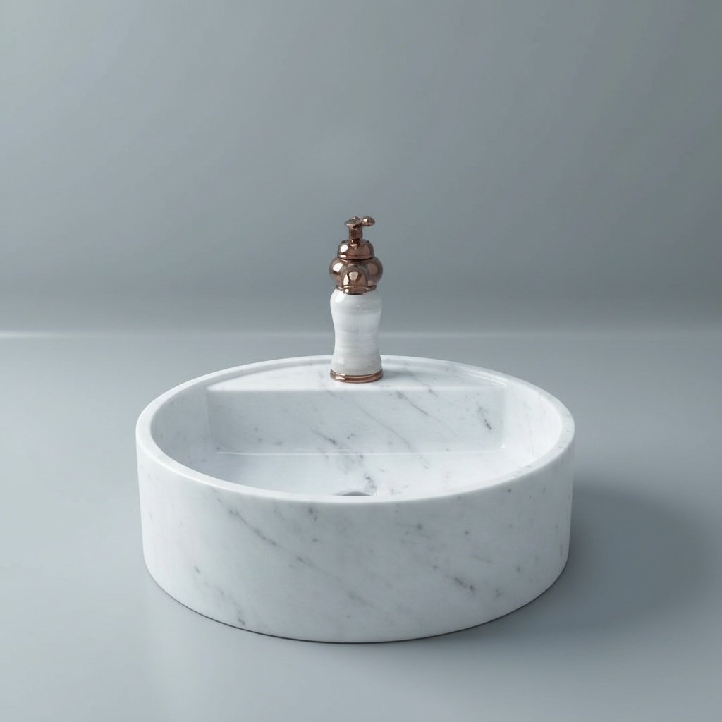 Polished Round Natural Marble Vessel Sink