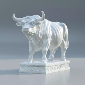 Majestic White Marble Bull Statue – Intricately Handcrafted Lifelike Sculpture